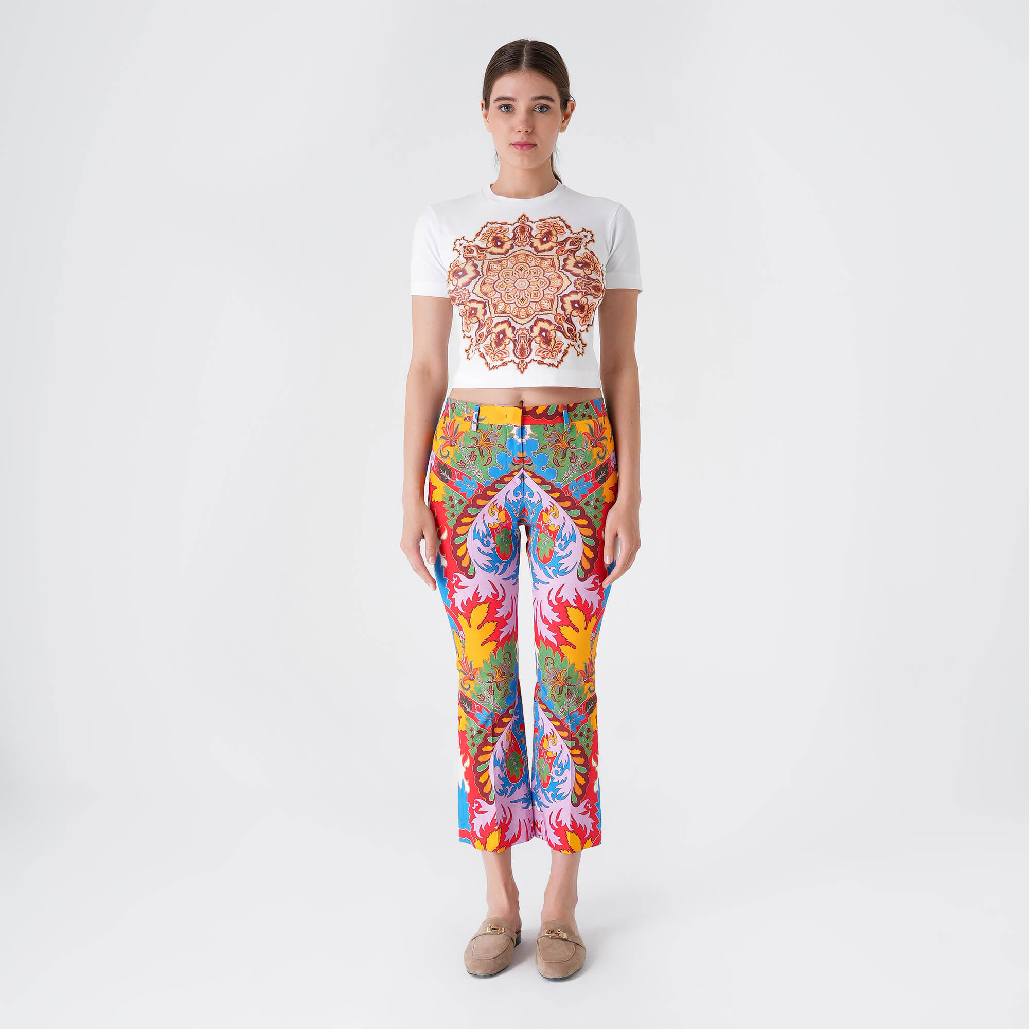 Etro - Multicolor Floral Print Cotton Flare Pants